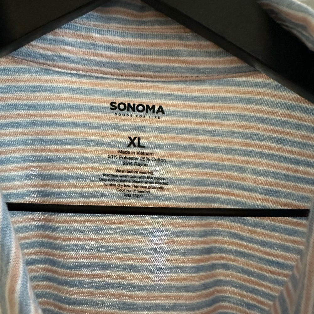 Sonoma Men's Light Blue and Peach Striped Shirt
